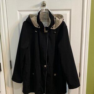 Liz Claiborne Spring All Weather Mid Length Coat Jacket Zip Removable Hood Large